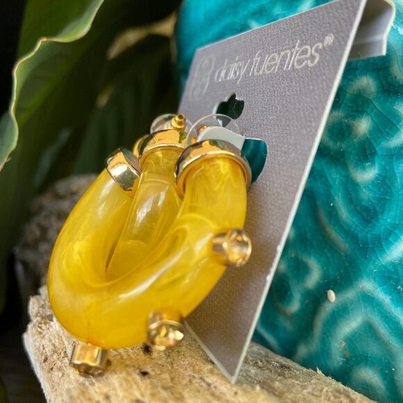 Yellow Resin & Crystal Daisy Fuentes Fashion Earrings $16ea / 3 for $25 - Picture 4 of 7
